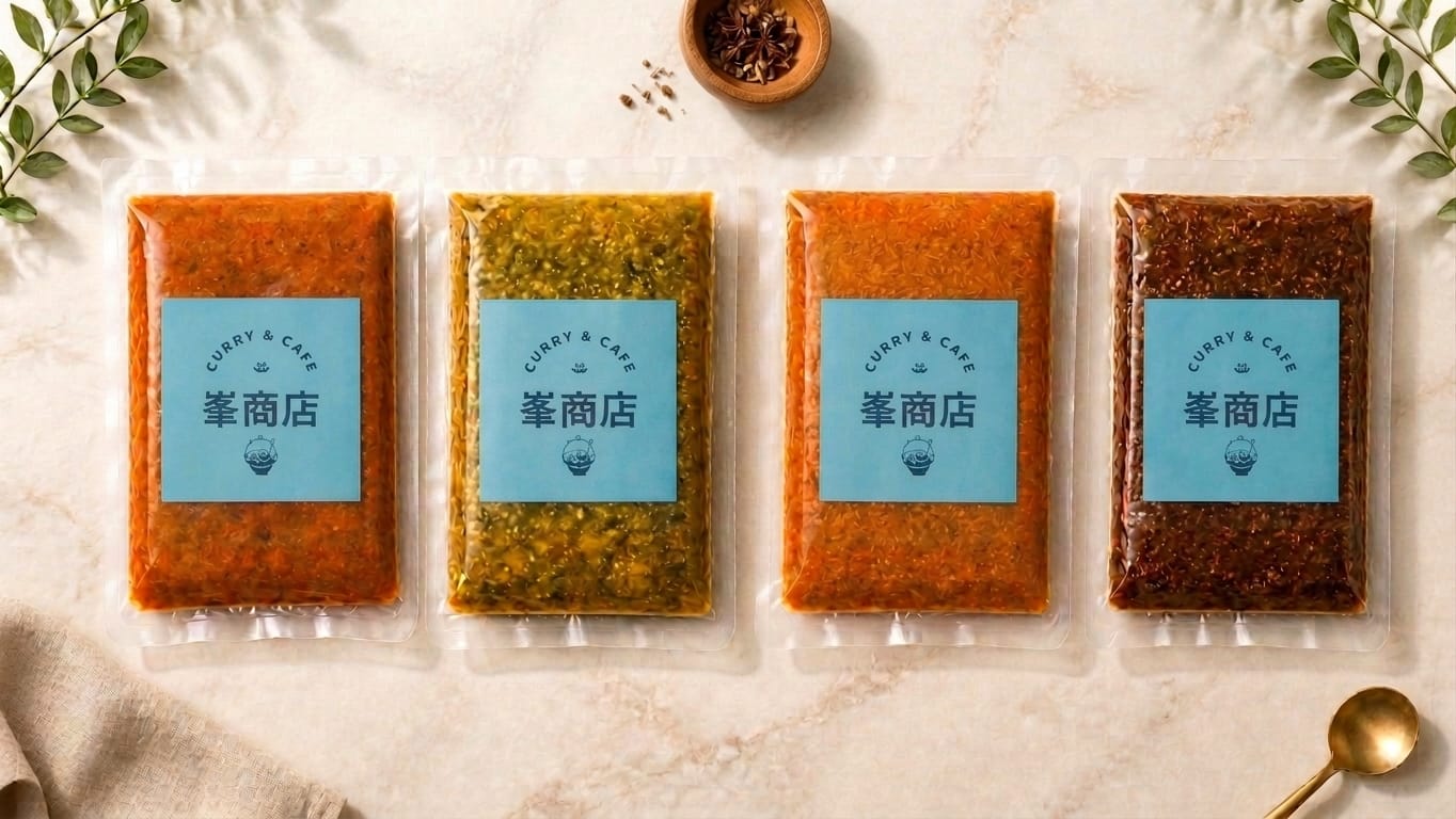 峯商店の冷凍スパイスカレー（季節のおまかせ3種・5種／辛味なしチキンカレー）